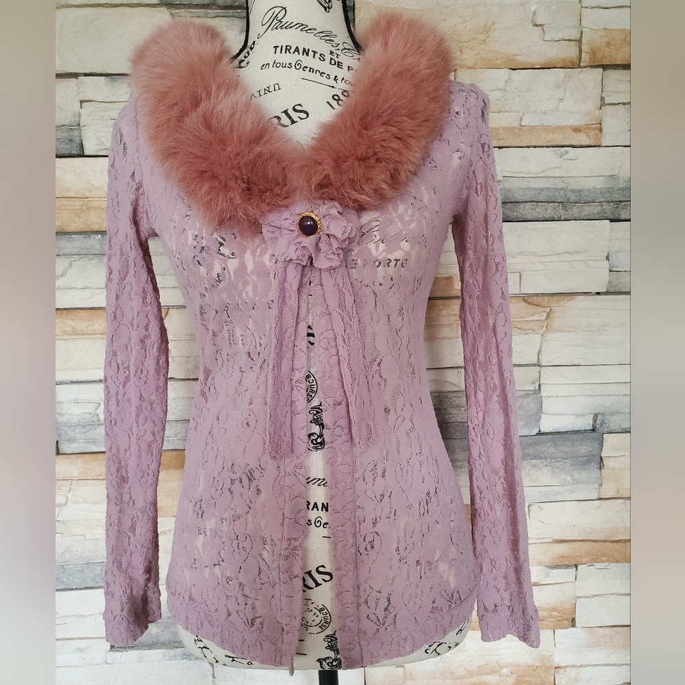 Elegant Pink Lace V-Neck Sweater